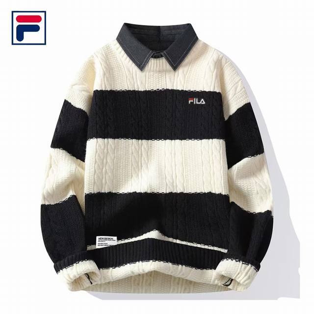 上新 ！！ ！！！ Fila 斐乐 冬季新品ins港版假两件套头毛衣潮流针织衫外套 男女情侣款 原单进口面料 超人气单品 面料厚重民族风个性设计 帅气十足 不管