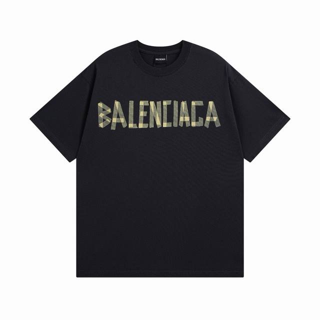 灰蓝色 Balenciaga 巴黎世家2024 Ss 经典胶带拉浆印花短袖t恤 本市场no.1的质量 真正天花板品质 全部原版开发注意细节图 避免被盗图商家混发