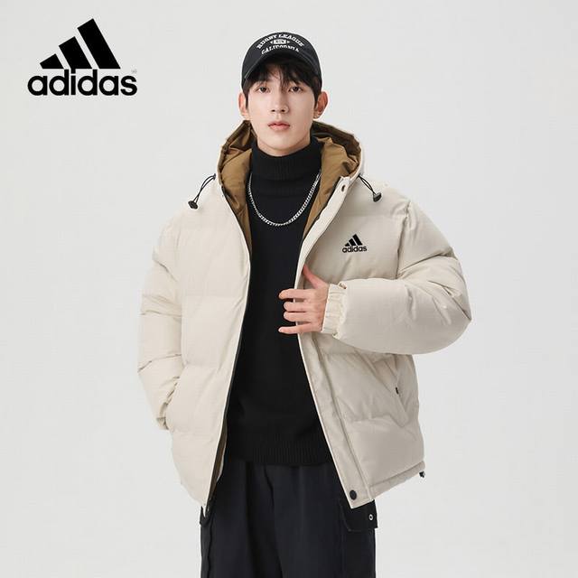 上新 冬季新款阿迪达斯adidas印花款连帽棉服！23年专柜情侣款拉链拼接棉服外套 硬挺轮廓版型 上身有型 整体很显气质 ，单穿 叠穿 内搭外穿 都完美面料柔软