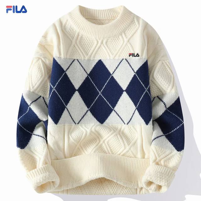 上新 ！！ ！！！ Fila 斐乐 秋冬季新品ins港版民族风色织个性提花圆领套头衫毛衣潮流毛衫外套 男女情侣款 原单进口面料 超人气单品 面料厚重民族风个性设