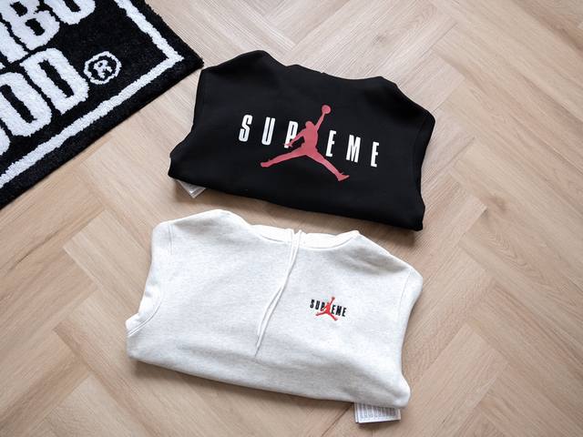 顶级联名单品套装 Supreme X Jordan Aj联名款 Fw24 Hooded Sweatshirt 抓绒卫衣 帽衫运动帽衫 男女同款 - 颜色：黑色