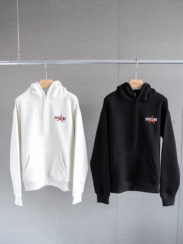 顶级联名单品套装 Supreme X Jordan Aj联名款 Fw24 Hooded Sweatshirt 抓绒卫衣 帽衫运动帽衫 男女同款 - 颜色：黑色