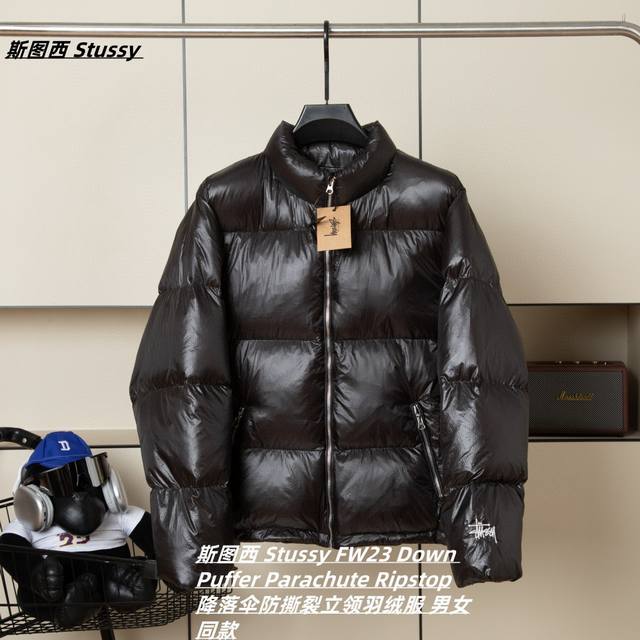 售后不停 拿货 Stussy Fw23 Down Puffer Parachute Ripstop 降落伞防撕裂立领羽绒服 阔版面包服 男女同款 品牌介绍：St