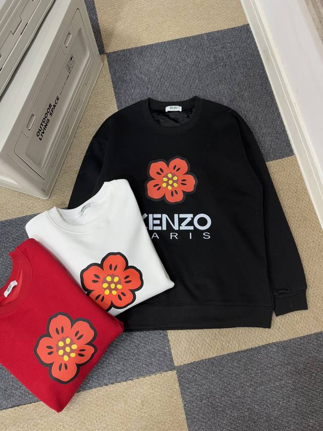 加绒款 高田贤三-Kenzo 冬季重磅加绒款海棠花情侣款圆领卫衣 超级厚实高品质450克高克重纯棉加绒面料，超柔软内里，巨厚暖绒，锁住热量，亲肤透气不起球，印花