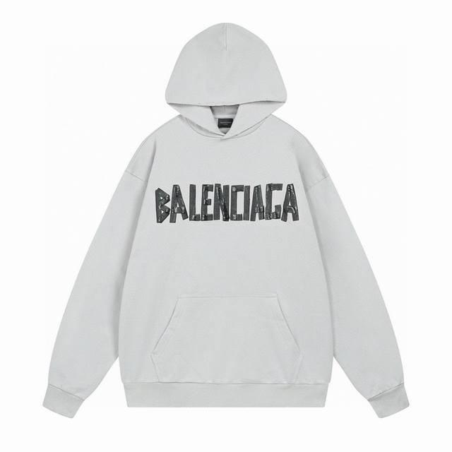 Balenciaga 巴黎世家2024 Ss 经典胶带拉浆印花连帽卫衣 本市场no.1的质量 真正天花板品质 全部原版开发注意细节图 避免被盗图商家混发 正确4