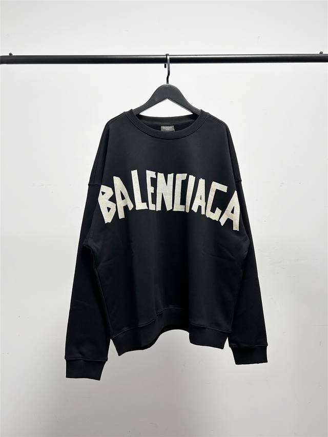 高版本，质量很好！Balenciaga 巴黎世家新款胶条印花logo圆领卫衣！男女同款！ 面料: 重磅470克定制高密度大毛圈水洗棉，随意对比 一比一定制新款巴