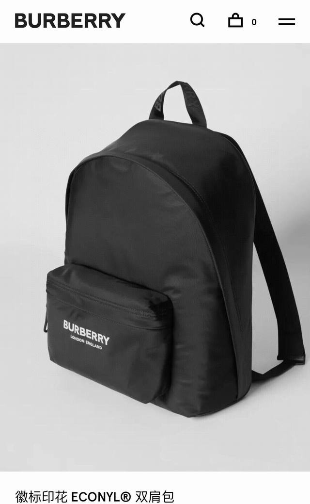 Burberry 徽标印花 Econyl 黑色双肩包 博柏利专柜最新经典款男女情侣款双肩包。原版五金面料，专柜品质。巴宝莉双肩包，选用徽标装饰的econyl材质