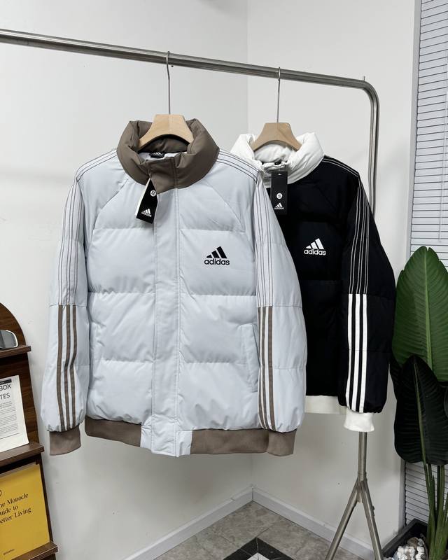 上新 上新 Adidas 阿迪达斯24Ss秋冬新款明线三条杠拼接棉服面包服，男女同款，专柜长青百搭款，情侣款羽绒棉服面包服，经典百搭永不过时系列绝佳冬季穿搭必备