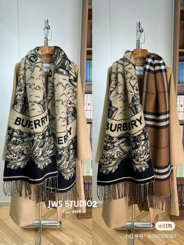 上新！ ，配专柜全套包装！Burberry 博柏利 双面两用马术骑士徽标羊绒围巾，巴宝莉专柜最新款战马双面羊绒围巾，配专柜礼盒包装。这款围巾是今年的热门款，一件