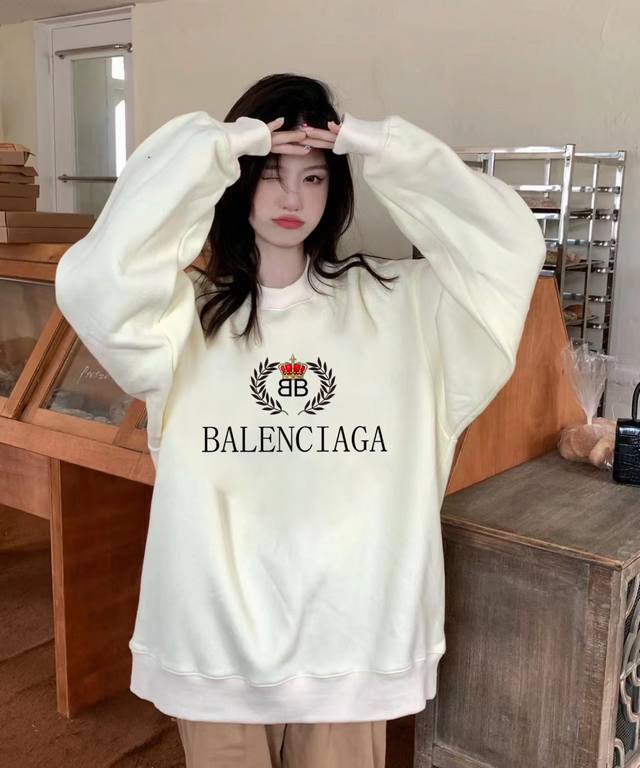 银狐绒加厚 Balenciaga巴黎世家皇冠麦穗冬季加绒加厚圆领卫衣 高端冬季加绒卫衣系列 本款甄选530G银狐绒加厚面料 区别市场便宜货200G低廉单薄品质