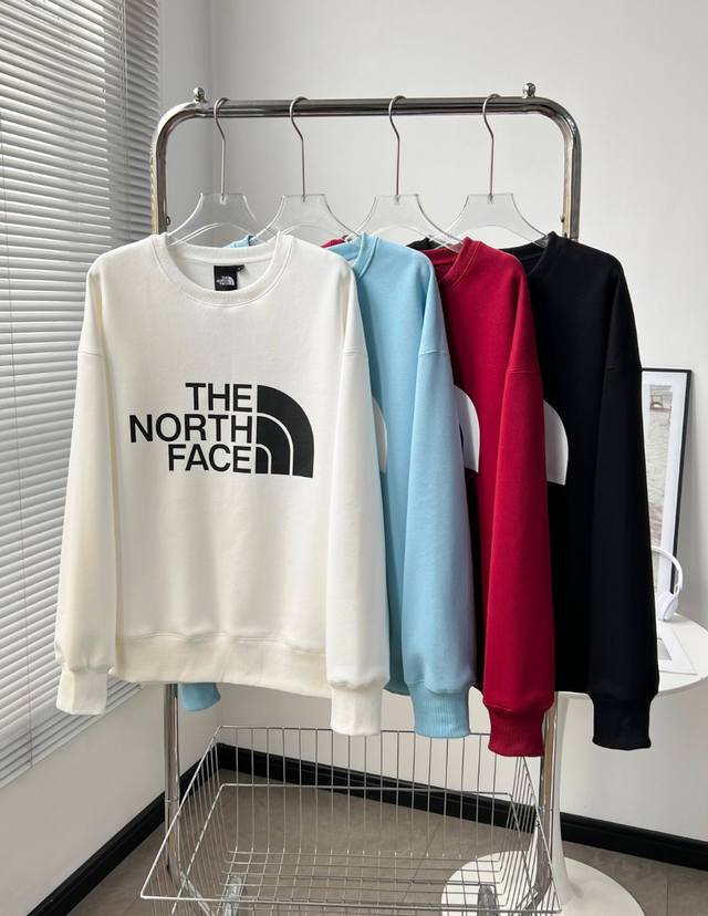 加绒 Tnf The North Facnthe1北面大logo印花圆领加绒卫衣 经典款加上新颖的亮色 休闲百搭舒适保暖 纯棉奥粒绒 430克，柔软舒适，吸汗透