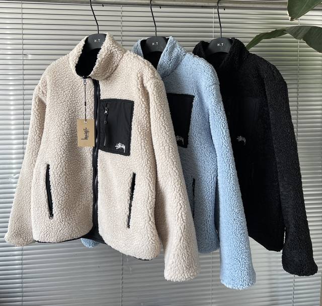 Stussy 斯图西 Fw24 秋冬新款 Sherpa Reversible Jacket 双面羊羔毛摇粒绒拉链夹克外套 马甲 男女同款 面料颜色定做 颜色调试