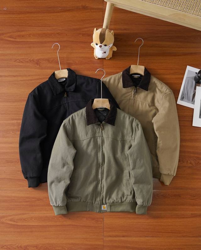 Carhartt-卡哈特夹克重磅珠帆布成衣染色水洗工装夹克厚外套宽松水洗帆布复古棉服 安心棉服，采用精选优质丝绵，蓄热保暖，防风抗寒，质地柔软，保持身体的温度，