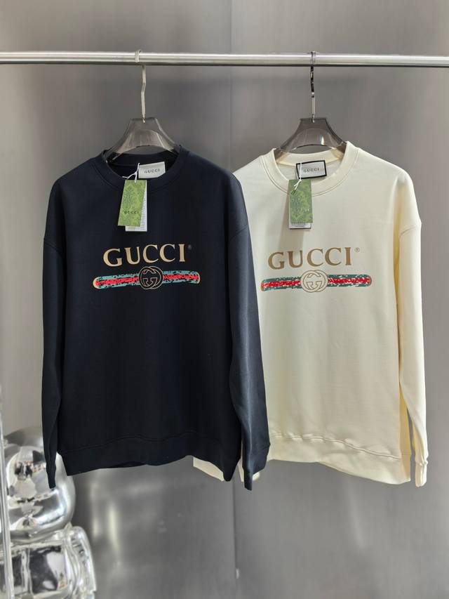 加绒款高版本 Gucci古驰24Ss高品系列圆领加绒卫衣 Gucci古驰 绿红腰带字母印花加绒卫衣 面料采用420克加绒进口面料 胸前印花采用康丽数码机器直喷材