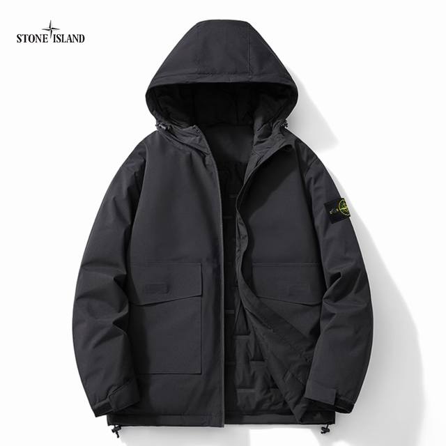 Stone Island石头岛 高品质三防面料 24秋款户外山系运动透气宽松加绒连帽冲锋衣外套 网络线上 海内外人气爆款∽ 采用新颖独特外单优质料 宽松版 拉链