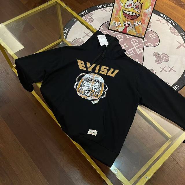 Evisu 2024秋冬新款男女同款达摩印花及宽松连帽卫衣 尺码：S-Xxl S码 胸围106 背部衣长69 袖长58 肩宽44 适合身材100- 斤 M码 胸