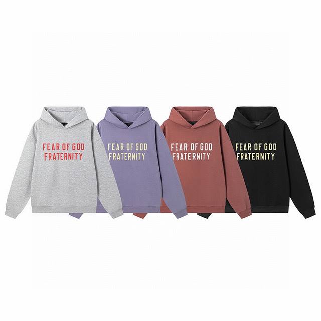 Fear Of God Fog Fall24 隐藏款最新字母 Logo 印花情侣加绒连帽卫衣-最高品质 Color：灰色 紫色 红色 黑色 Size：S M L