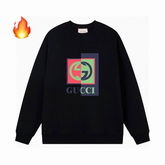 高品质gucci24Ss加绒字母印花圆领卫衣 肩膀缝合处后领处都采用双缝走线经久耐穿，后领口处采用纯棉拉条提升了后颈接触的舒适度，袖口下摆跟衣服同缸染色没有色差