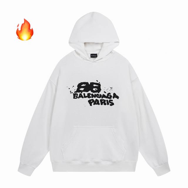 高品质加绒balenciaga 巴黎世家23Ss新款logo前后印花印花连帽卫衣情侣宽松秋季卫衣 380G加绒面料,宽松版型！ 高品质！！原版定制面料，原厂品质