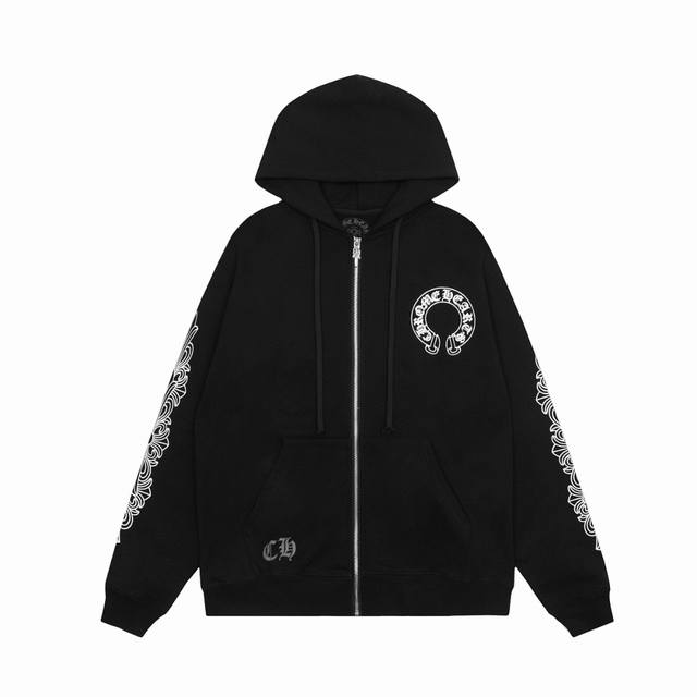 顶级版本 Chrome Hearts Ch 克罗心十字架经典马蹄印刺绣印花重工连帽开衫卫衣 400G克重 实物超有质感 平台直播 0售后级别的高品质 顶级牛货