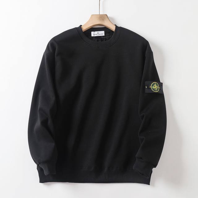 加绒高品质 #Stone Island 石头岛 Fw24经典徽章内搭加绒加厚银狐绒圆领卫衣情侣款 380克新疆长绒棉纯棉面料32支棉纱精仿内里复合银狐绒上身效果