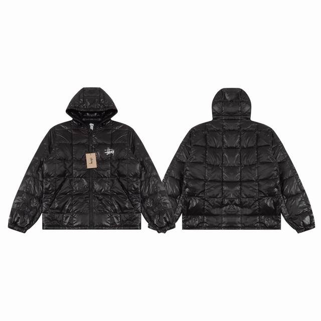 Stussy 斯图西 24Fw Midweight Hooded Puffer 徽标刺绣 Logo 隐藏式口袋拉链情侣格子连帽拉链羽绒服-顶级复刻版本 Colo