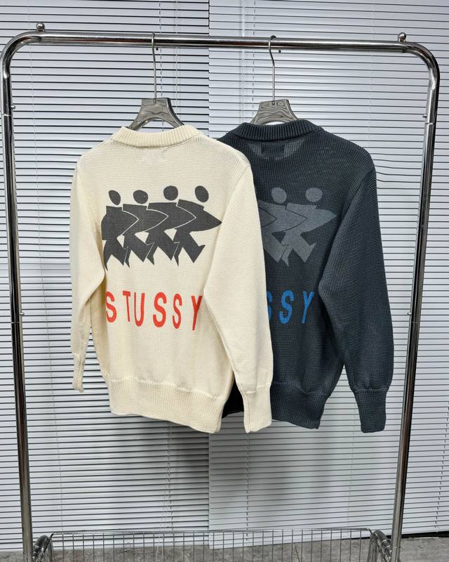 斯图西stussy Fw24 Surfman Icon Cotton Linen Crew 背面logo印花圆领毛衣 男女同款 高克重纯棉不起球 小码克重600