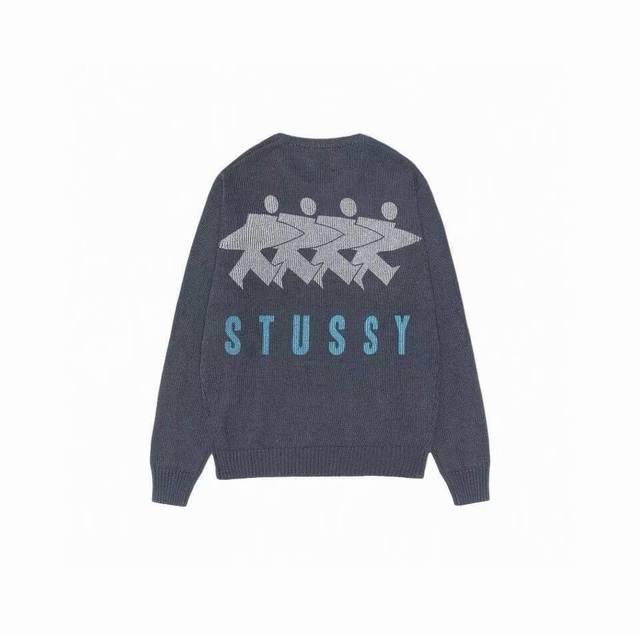 斯图西stussy Fw24 Surfman Icon Cotton Linen Crew 背面logo印花圆领毛衣 男女同款 高克重纯棉不起球 小码克重600