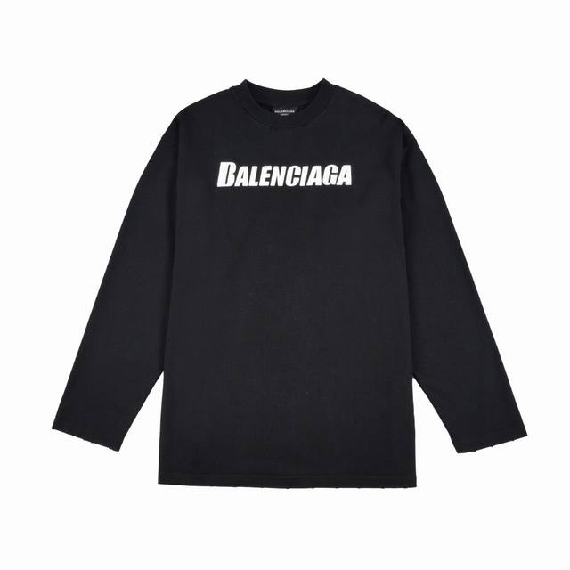 顶级复刻版本]品名：Balenciaga 巴黎世家 新款爆裂印花logo圆领长袖t恤 尺码：Xs-L 颜色：黑色 咖色 面料: 采用定制300G 双纱股100%