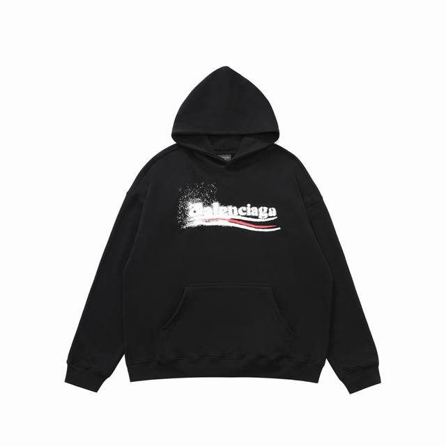 顶级复刻版本]品名: Balenciaga 巴黎世家 经典模糊可乐喷墨logo连帽卫衣外套 颜色：黑色 尺码：Xs-L 面料: 460克定制双纱高密度大毛圈水洗