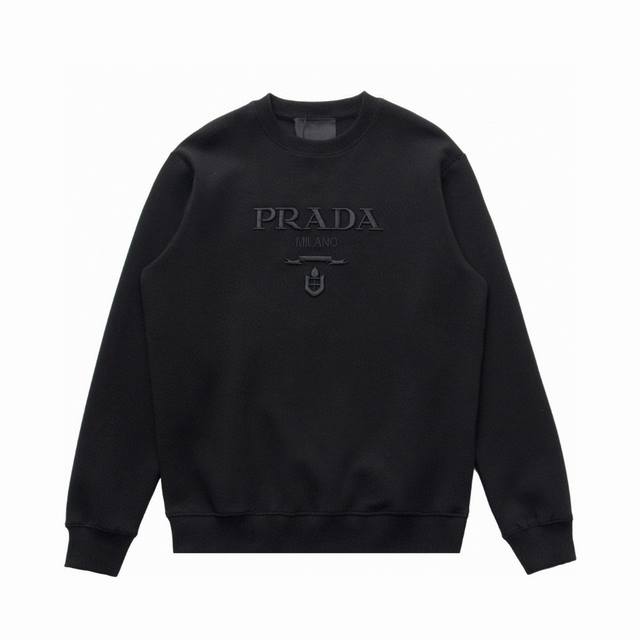 顶级复刻版本]品名: Prada 普拉达 经典款重工刺绣字母标休闲圆领卫衣 款号：68803 颜色：黑色 白色 尺码：S-Xl Prada 普拉达 春秋新款情侣