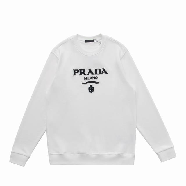 顶级复刻版本]品名: Prada 普拉达 新款牙刷毛巾绣logo休闲圆领卫衣 款号：66890 尺码：S-Xl 颜色：黑色 白色 面料: 定制450克博麟毛圈双