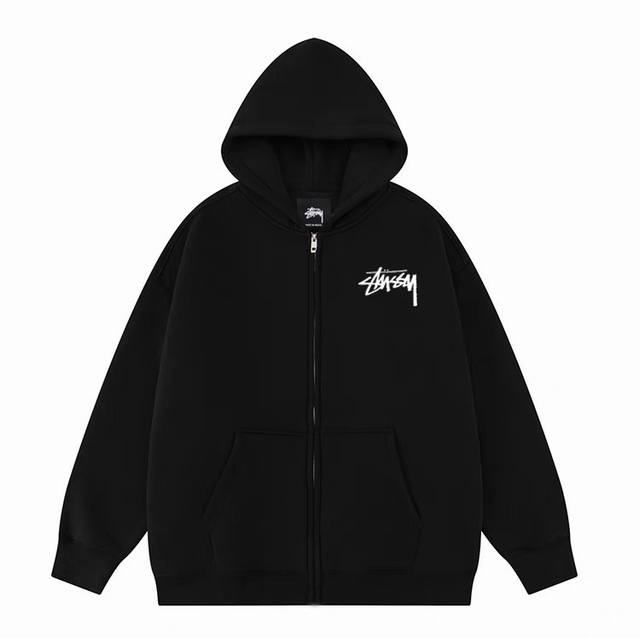 银狐绒加厚 Stussy 斯图西大标冬季加绒加厚开衫拉链连帽卫衣外套 高端冬季加绒拉链卫衣系列 本款甄选530G银狐绒加厚面料 区别市场便宜货300G低廉单薄品