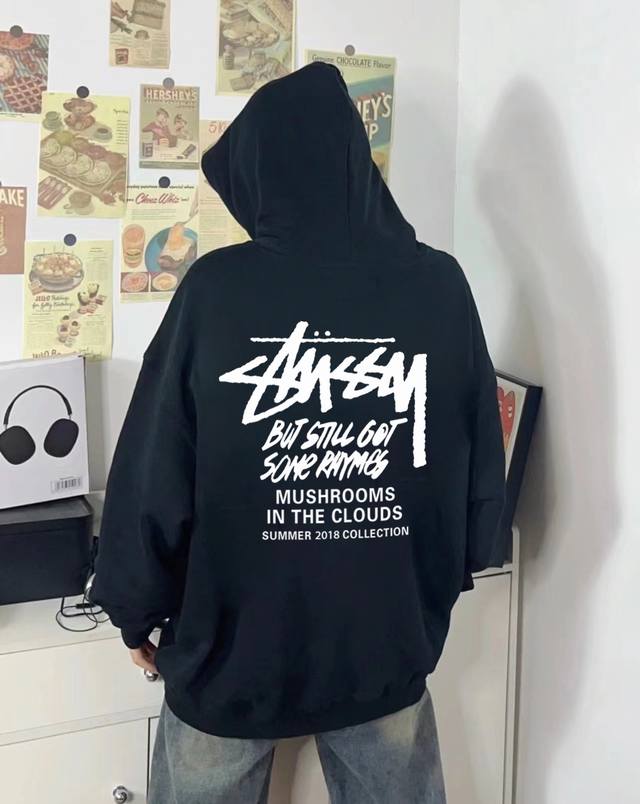 银狐绒加厚 Stussy 斯图西24Ss官网限定收集2018年夏天主题冬季加绒加厚连帽卫衣 高端冬季加绒卫衣系列 甄选530G银狐绒加厚面料 区别市场便宜货20