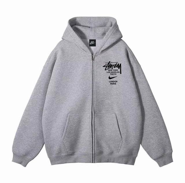 重磅银狐绒加厚 Stussy X Nike斯图西联名耐克冬季加绒加厚连帽开衫拉链卫衣外套 高端冬季加绒拉链卫衣系列 甄选530G银狐绒加厚面料 区别市场便宜货2