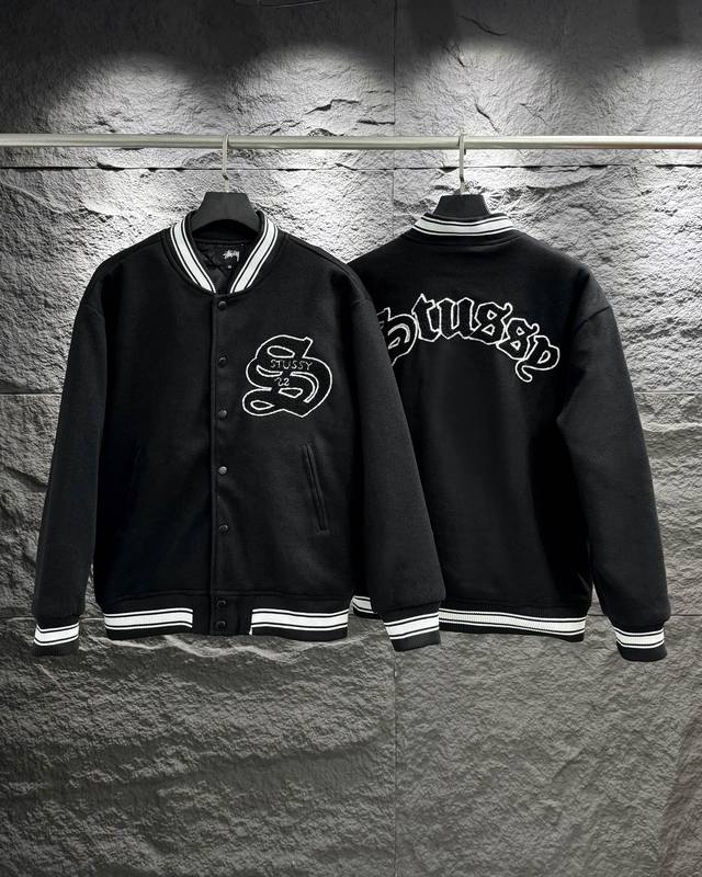 供 加棉 Stussy Fw24 Casentino Wool Varsity Jacket 斯图西大s刺绣字母加棉棒球服夹克外套 街头潮流stussy始于海滩