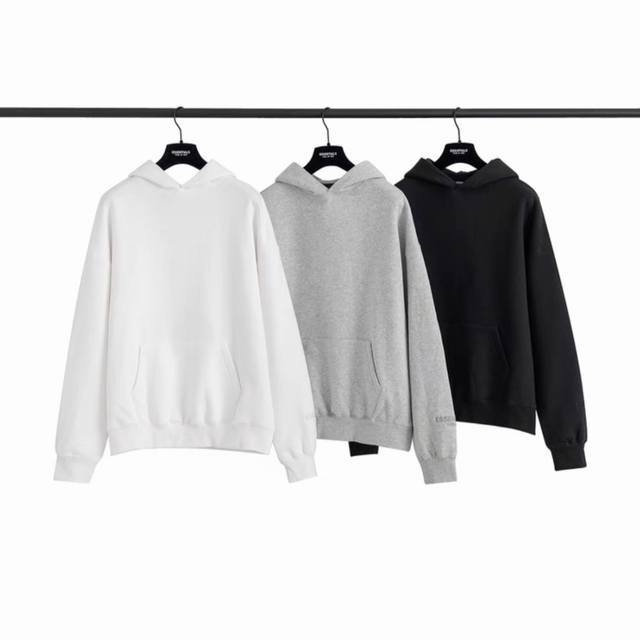 顶级复刻 Fear Of God 复线 Essentials 洛杉矶3M反光烫压连帽卫衣 Oversize版型男女同款 面料：定制21支＋8支全棉绒布 ，经过水