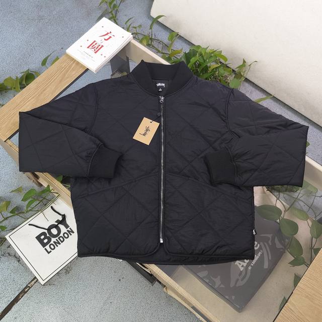 上新 款号：Fa24612 2024冬季新款stussy斯图西毛巾刺绣8号桌球8Ball Quilted Liner Jacket情侣棒球领夹克棉服外套，定织定