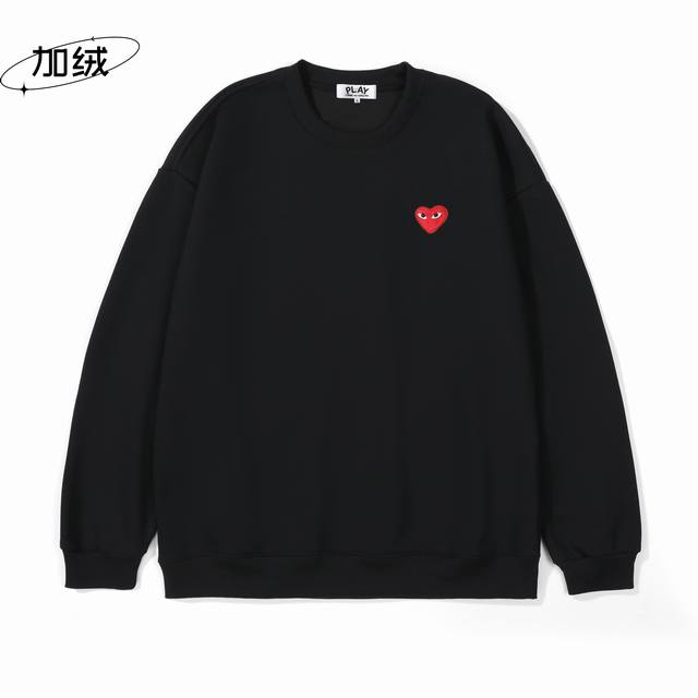 供 Cdg Play川久保玲经典款爱心刺绣水貂绒圆领卫衣 水洗 主标 辅料齐全 定制品牌精密刺绣标 甄选高克重水貂绒面料 防风保暖 同缸定染特种加粗32支双股1