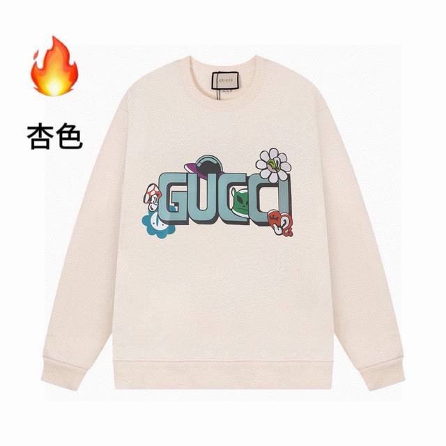 高品质gucci24Ss加绒字母印花圆领卫衣 肩膀缝合处后领处都采用双缝走线经久耐穿，后领口处采用纯棉拉条提升了后颈接触的舒适度，袖口下摆跟衣服同缸染色没有色差