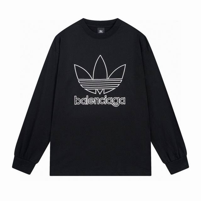 售后到明年 Balenciaga 巴黎世家联名adidas阿达迪斯三叶草前面刺绣logo圆领长袖t恤 本市场no.1的质量 真正天花板品质 全部原版开发注意细节