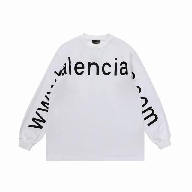 售后到明年 [顶级复刻版本]品名：Balenciaga 巴黎世家 新款网址logo刺绣圆领长袖t恤 尺码：Xs-L 颜色：黑色 白色 面料: 采用定制300G