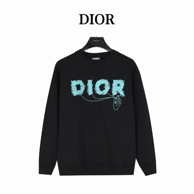 Dior 迪奥 24Fw 蓝色涂鸦印花logo圆领卫衣 420克重纯棉面料毛圈底定制32支2*2螺纹 成衣两遍水洗处理 面料舒适亲肤无异感 定制定染面料 纺织密