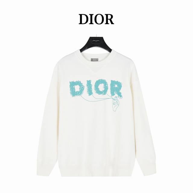 Dior 迪奥 24Fw 蓝色涂鸦印花logo圆领卫衣 420克重纯棉面料毛圈底定制32支2*2螺纹 成衣两遍水洗处理 面料舒适亲肤无异感 定制定染面料 纺织密