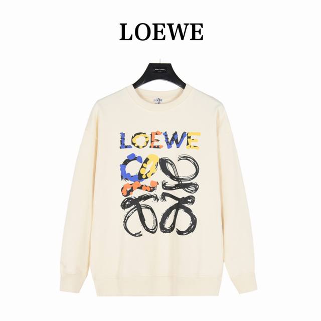 Loewe 罗意威 24Fw 涂鸦彩绘logo印花圆领卫衣 面料采用400克重双股小毛圈面料，定制32支螺纹，成衣两遍水洗处理， 面料舒适亲肤无异感，定制定染面