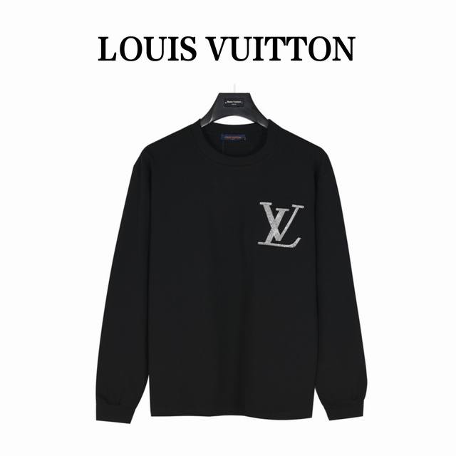 Louis Vuitton 路易威登 胸口压花烫钻logo字母长袖t恤 面料采用高克重300G重精梳棉，定制1:1螺纹，面料舒适亲肤无异感， 定染面料，纺织密度