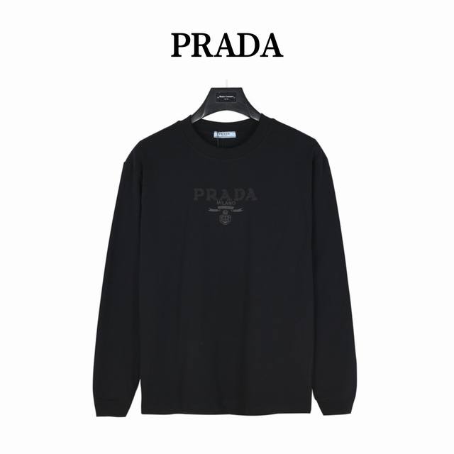 Prada 普拉达 胸前暗纹牙刷绣logo长袖t恤 面料采用高克重300G重精梳棉，定制1:1螺纹，面料舒适亲肤无异感， 定染面料，纺织密度高，垂感佳，不易变形