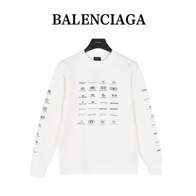 Balenciaga 巴黎世家 经典满印logo集合印花圆领卫衣 面料采用客供进口重磅高达420克毛圈棉面料 定制32支螺纹 成衣两遍水洗处理 面料舒适亲肤无异