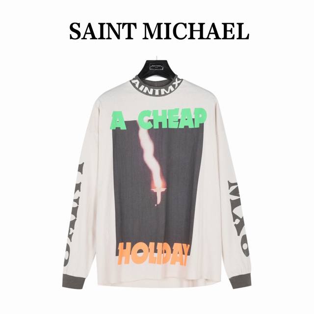 Saint Michael 上帝之手闪电长袖t恤 Saint Michael A Cheap Holiday Tjbb男团明星上身同款 新款燃烧长t超高难度大幅