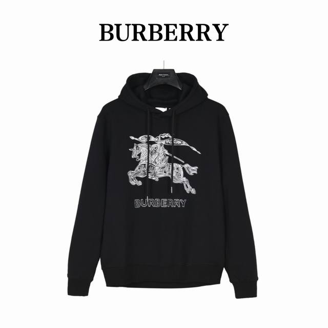 Burberry 巴宝莉 经典刺绣战马logo连帽卫衣 面料采用420G水洗毛圈棉面料，订染颜色后整蚀毛处理，对照原版做丝滑超柔处理， 布面肌理股线清晰明显，垂